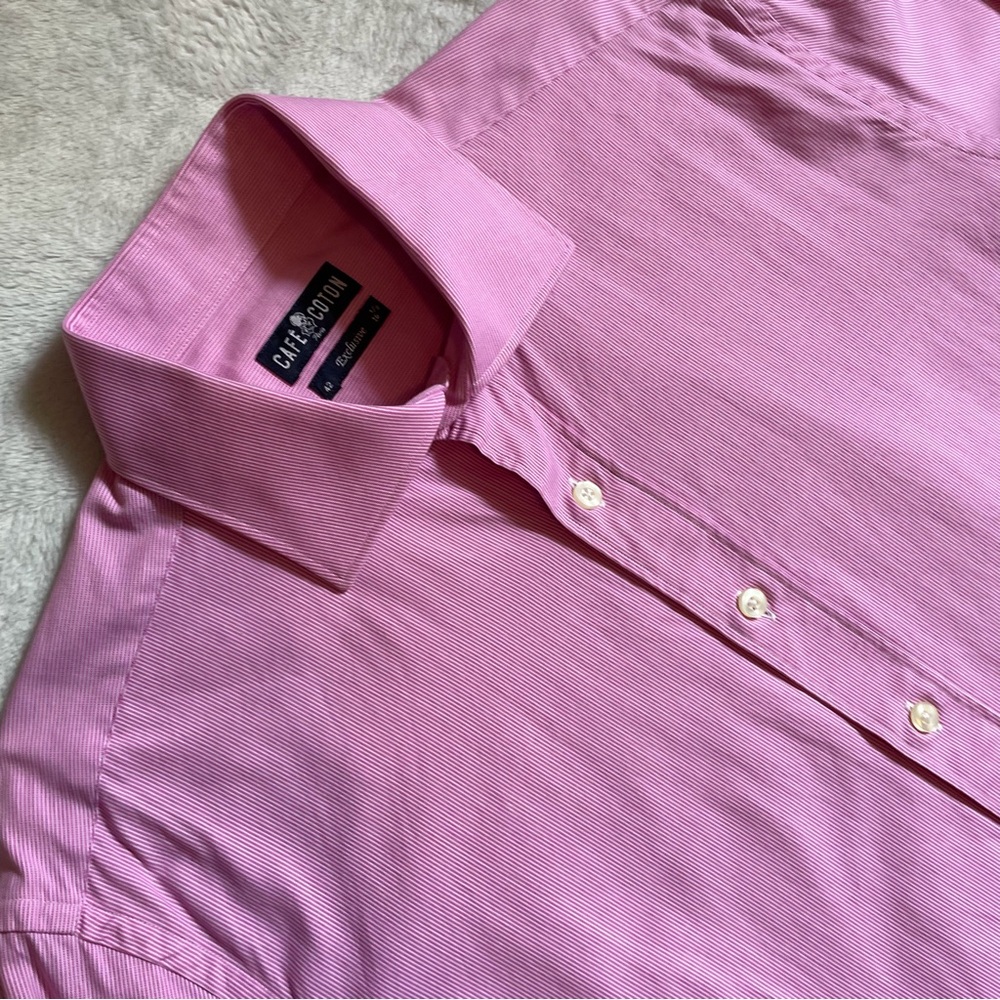Café Coton Paris Shirt Spread Collar Pink & White Stripe 16.5”/42 Exclusive